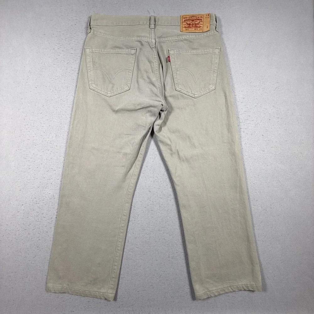 Vintage Levis 501 Straight Leg Tan Khaki Denim Jeans Mens 34x32